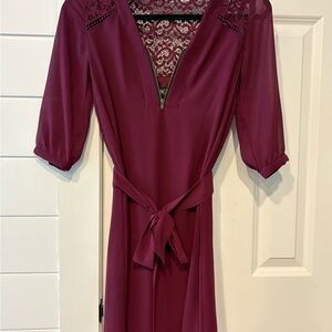 BCX Burgundy Long Sleeve Dress with Lace Detail